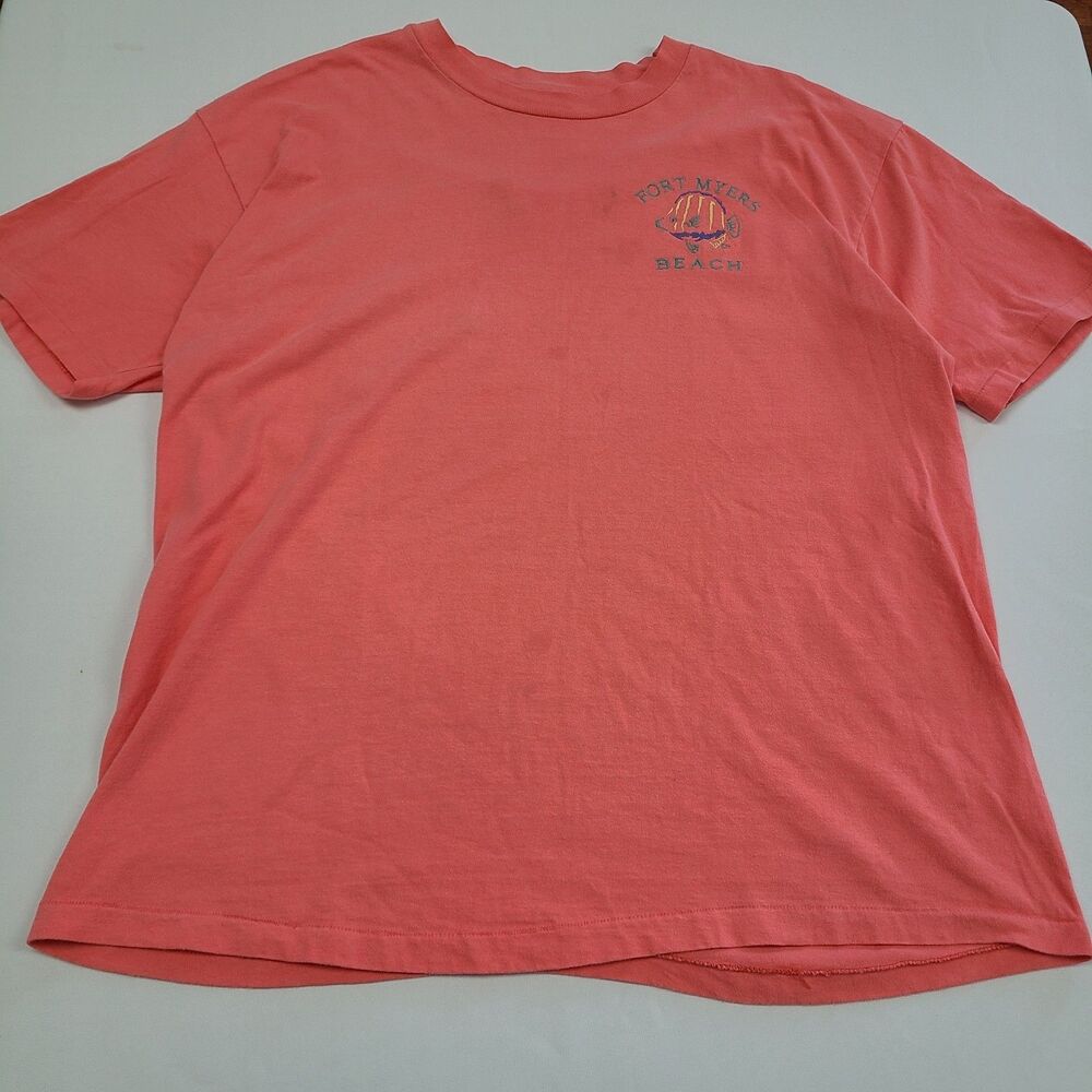 Vintage Single Stitch Fort Myers Florida Mens Sz XL Pink T Shirt USA 90s *Read*